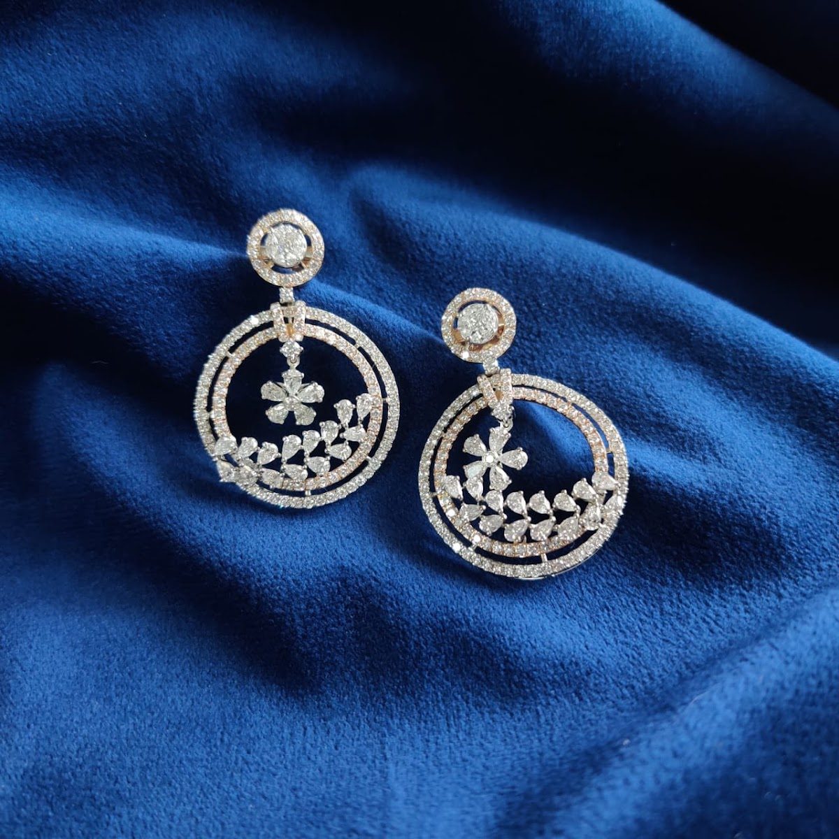 Diamond floral drop earrings