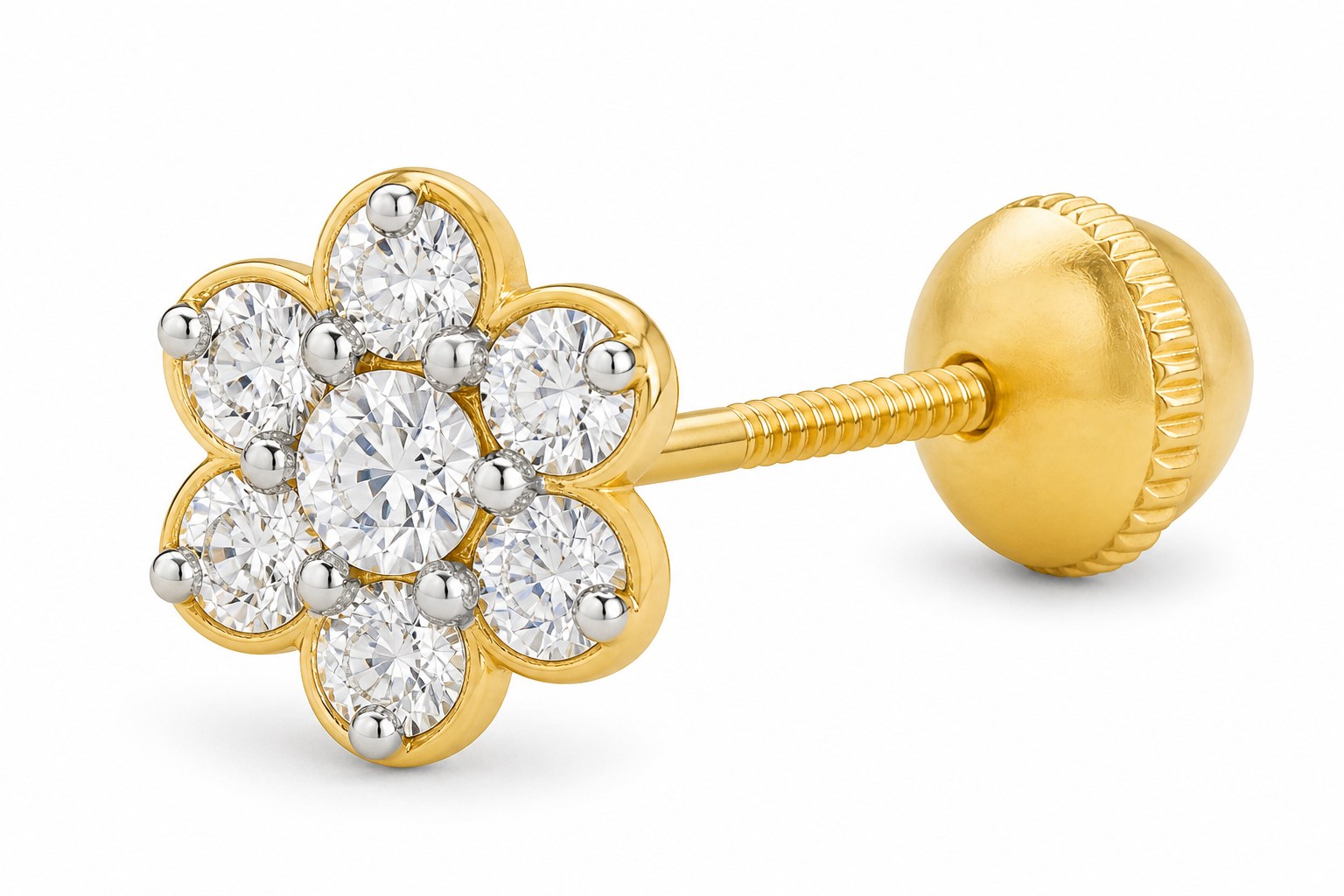 Gold floral diamond nose pin with screw back