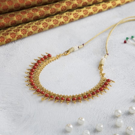 South Indian coral gold necklace